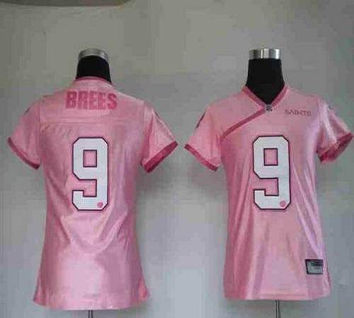 Saints #9 Drew Brees Pink Lady Stitched NFL Jersey - Click Image to Close